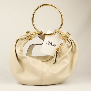 Chloe Beige Shoulder Bag with Gold Rings